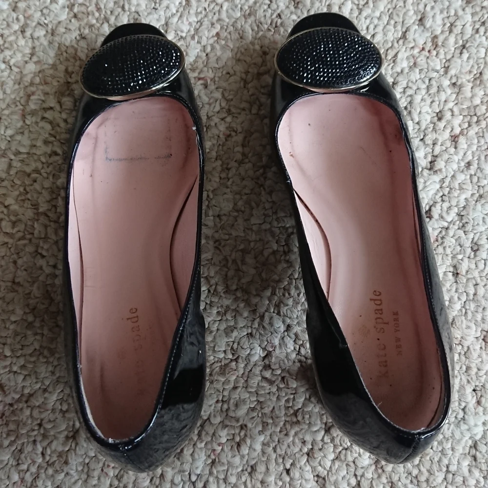 kate spade new york Dana Glitter Broach Black Patent Leather Pumps SIZE 6.5